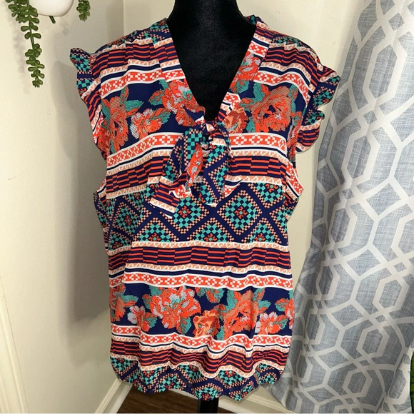 Womens Plus Size 3X Eyeshadow Tank Summer Blouse Casual Work Top Ruffle - Picture 1 of 6